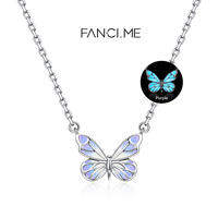 FANCIME Luminous Butterfly Necklace Sterling Silver Necklace Glowing Silver Pendant Unique Original Design Valentine’s Day Birthday Gift for Her