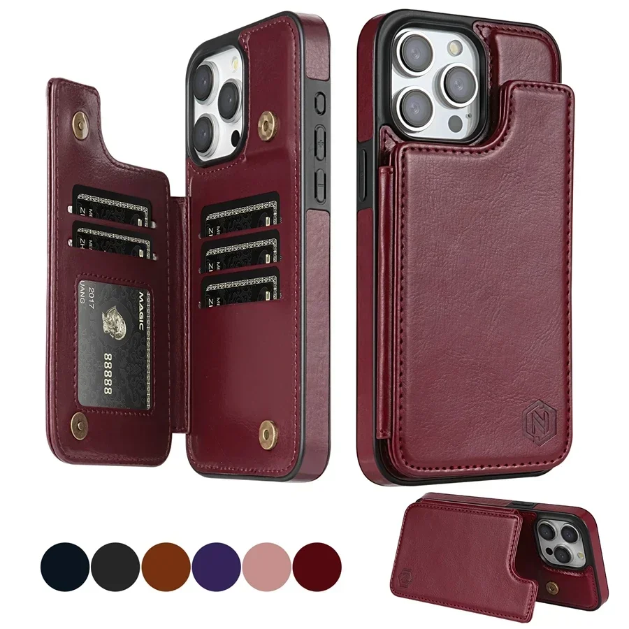Magnetic PU Leather Wallet Case – For IPhone 15 16 Pro Max 14 13 12 11 XR 8 7 Plus, Kickstand