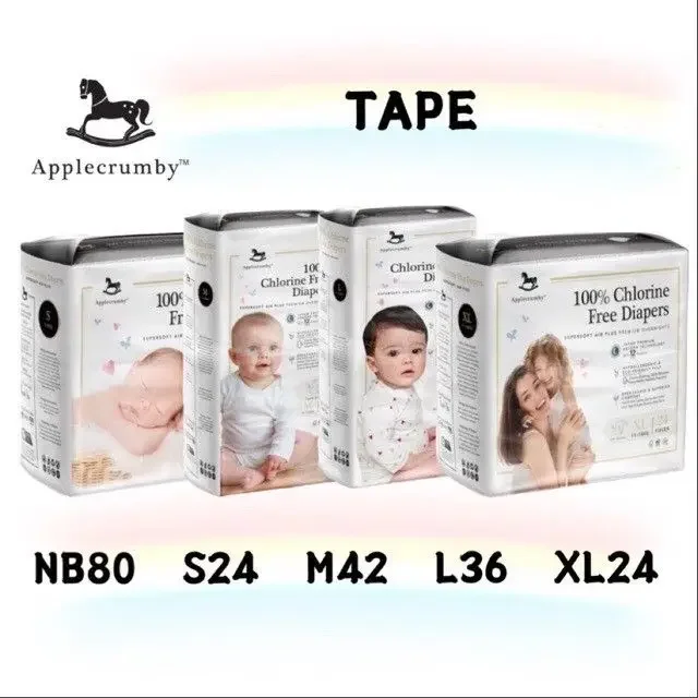 Applecrumby Chlorine Free Premium Baby Diaper Tape - S24 / M42 / L36 / XL24 x 1 pack