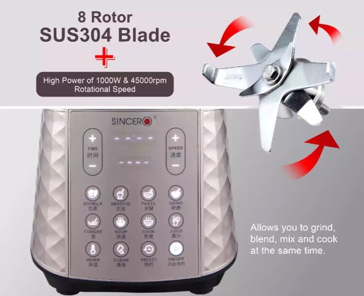 SINCERO High Speed Multi Function Cooking Processor/Blender (SCP300). 