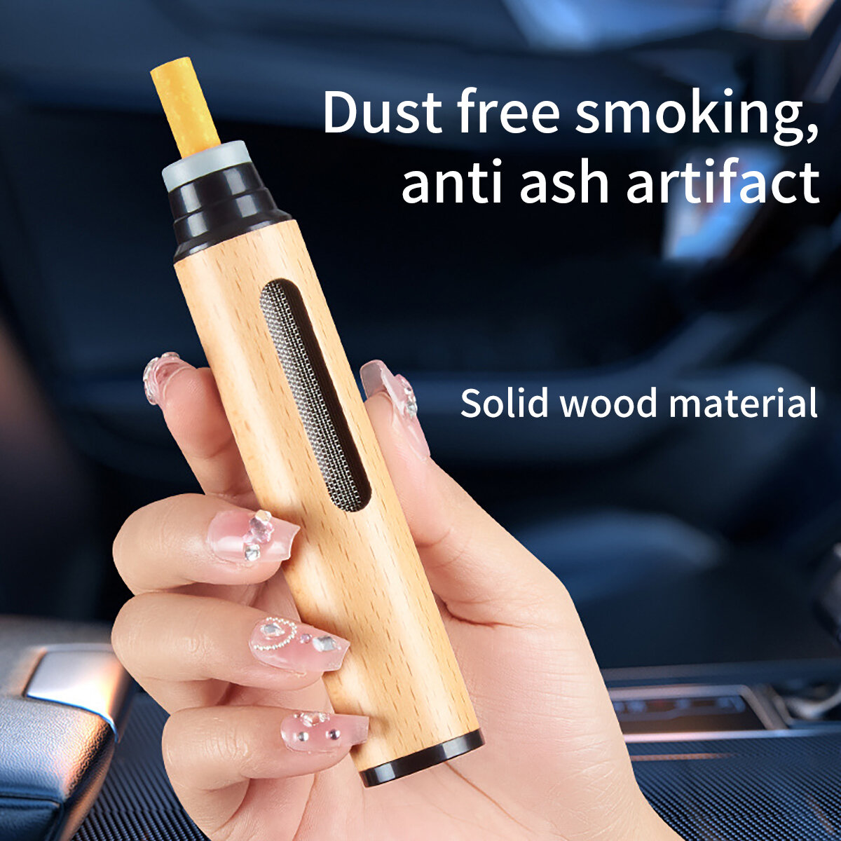 Portable Wooden Car Ashtray Anti-fall Dustproof For Office Home_voghion.com