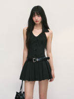 Weekend hub | Black Sleeveless French Style Halter Neck Summer Dress