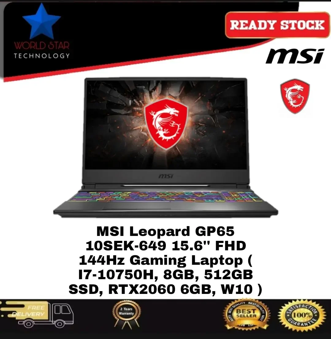 MSI Leopard GP65 10SEK-649 15.6'' FHD 144Hz Gaming Laptop ( I7-10750H, 8GB, 512GB SSD, RTX2060 6GB, W10 )