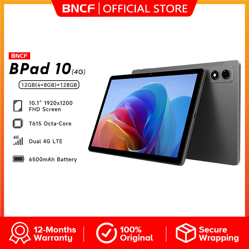 BNCF Bpad 10 4G LTE 10.1 inch 1920x1200 FHD Tablet Unisoc T615 Octa-core 12GB(4+8) RAM 128GB ROM 4G LTE Tablet ราคา 5,399 บาท*ส่งฟรี