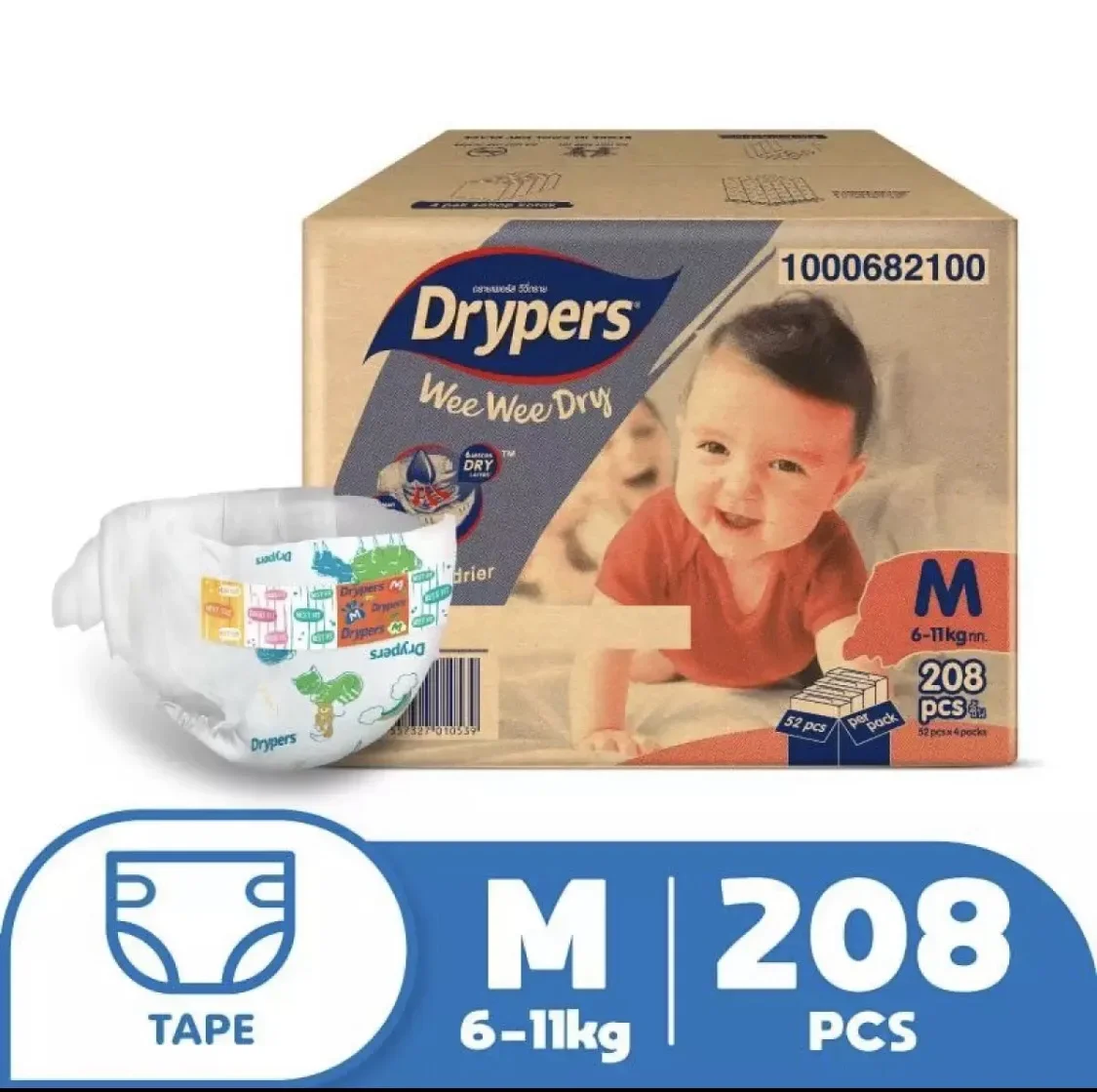 DRYPERS Wee Wee Dry / Diapers / Pampers / Lampin Bayi Pakai Buang, Size M (208 Pcs)