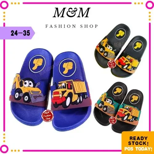 「MMFS」2-9years Kid's Casual Slide Slippers | Excavator and truck shoes