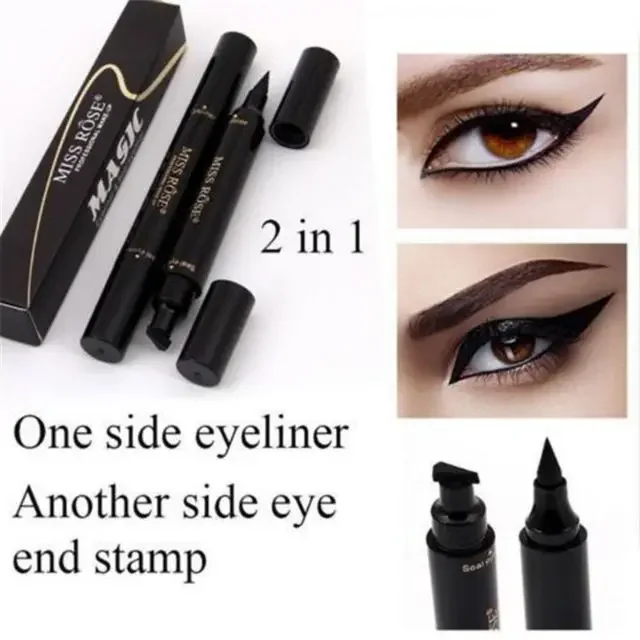 [Ready Stock]Miss Rose Magic 2in1 Winged Eyeliner Stamp Waterproof Moudling Makeup Cosmetic Black Liquid Eyeliner