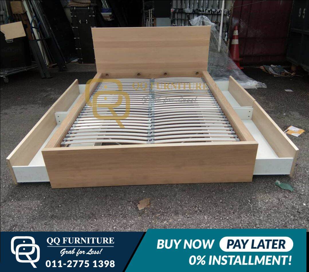 IKEA Malm Queen Bed Frame with 4 Drawers / Katil Queen IKEA 4 Laci Lazada