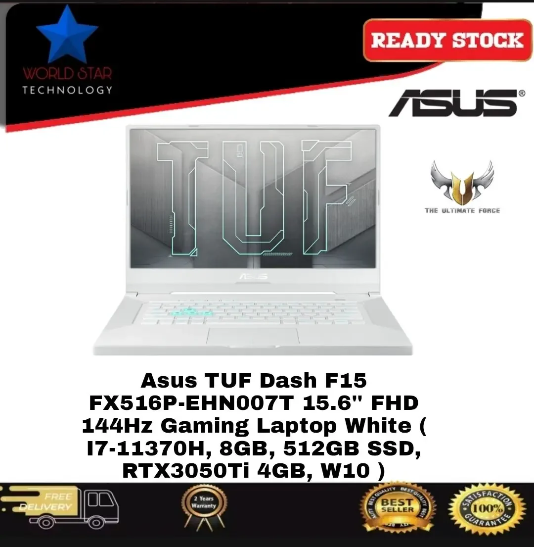 Asus TUF Dash F15 FX516P-EHN007T 15.6'' FHD 144Hz Gaming Laptop White ( I7-11370H, 8GB, 512GB SSD, RTX3050Ti 4GB, W10 )