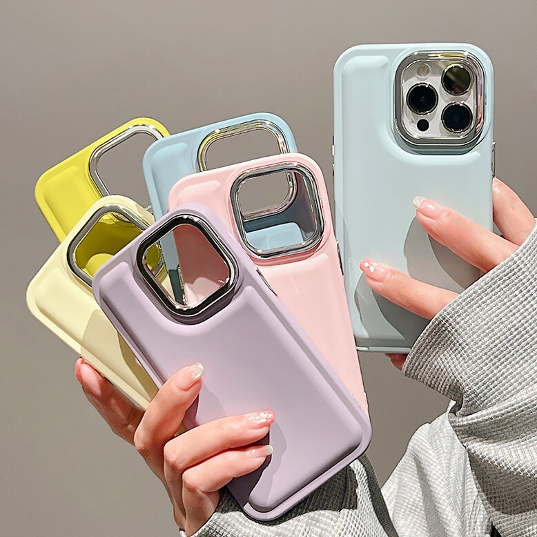 CrashStar Solid Color Soft Silicone Shockproof Phone Case With Plating Camera Protection For iPhone 15 Pro Max 14 Pro Max Plus 13 12 11 Pro Max X XR XS Max Fashion Anti-fall Phone Casing Simple Phone Cover Hot Sale