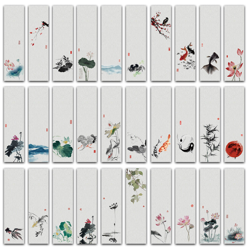 30PCS Chinese Style Ink Painting Creative Bookmark Student Reader Page Tag Library Office Page Tag Student Reward Gift Bookmarks
