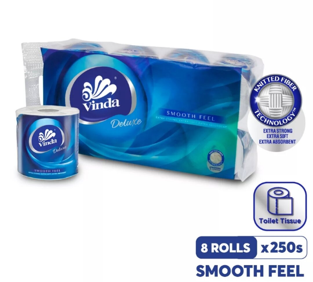 Vinda Deluxe Smooth Feel Soft Toilet Paper Roll 3ply (1pack 8 rolls