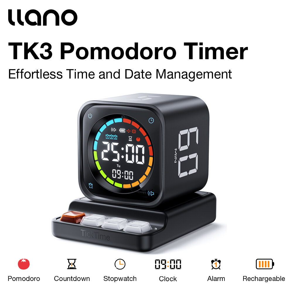 Llano Multifunction Rechargeable Timer Cube Pomodoro Alarm, Stopwatch Countdown 4-in-1 LED Display for Kids, Work, Study, Kitchen ราคา 1,250 บาท*ส่งฟรี