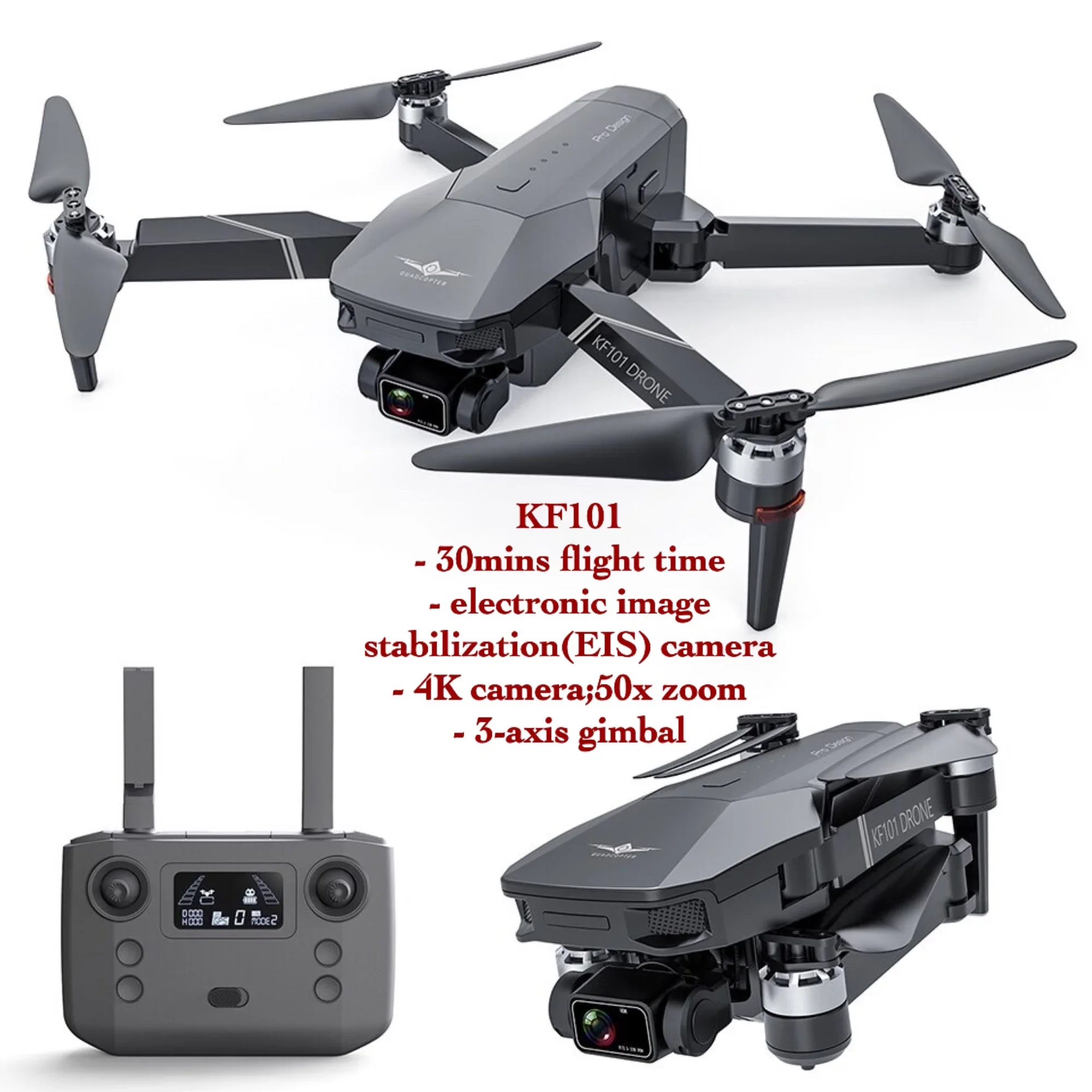 KF101 GPS 4K EIS Camera 3-Axis Gimbal 1.2KM 30mins Brushless 5G Wifi FPV RC Quadcopter Drones