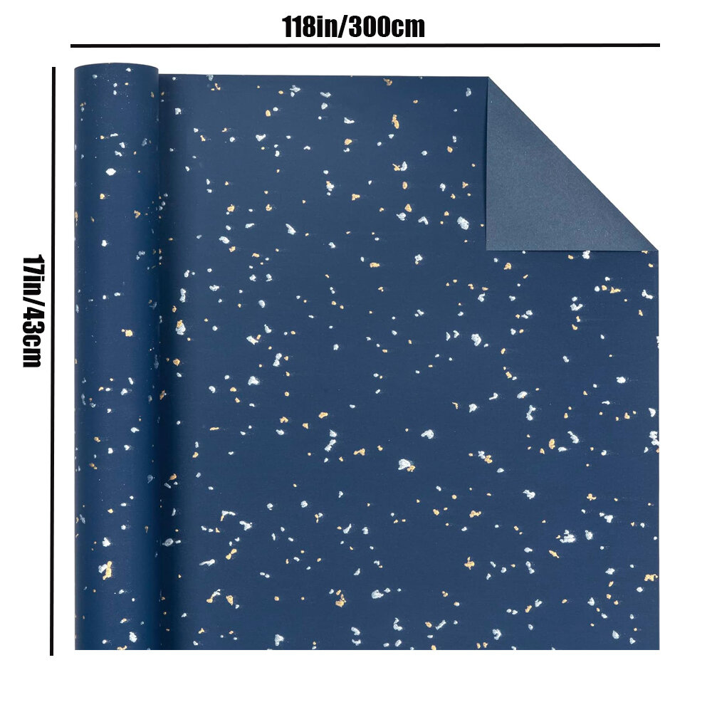 1roll Gift Wrapping Paper Navy Blue Gold Foil Gift Wrapping Paper Gift Paper Suitable for Birthdays and Festivals DIY Gift