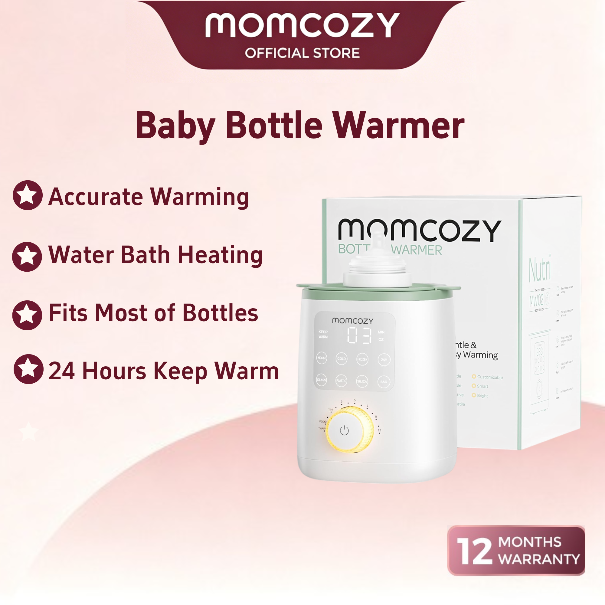 Momcozy Baby Bottle Warmer for Breast Milk Formula Food, Fast Heat, Fullest Nutrients Preserved, One-Touch Easy Use, Night Light for Nighttime Breastfeeding, Newborn Essentials Supplies Gift for Mom ราคา 1,749 บาท*ส่งฟรี
