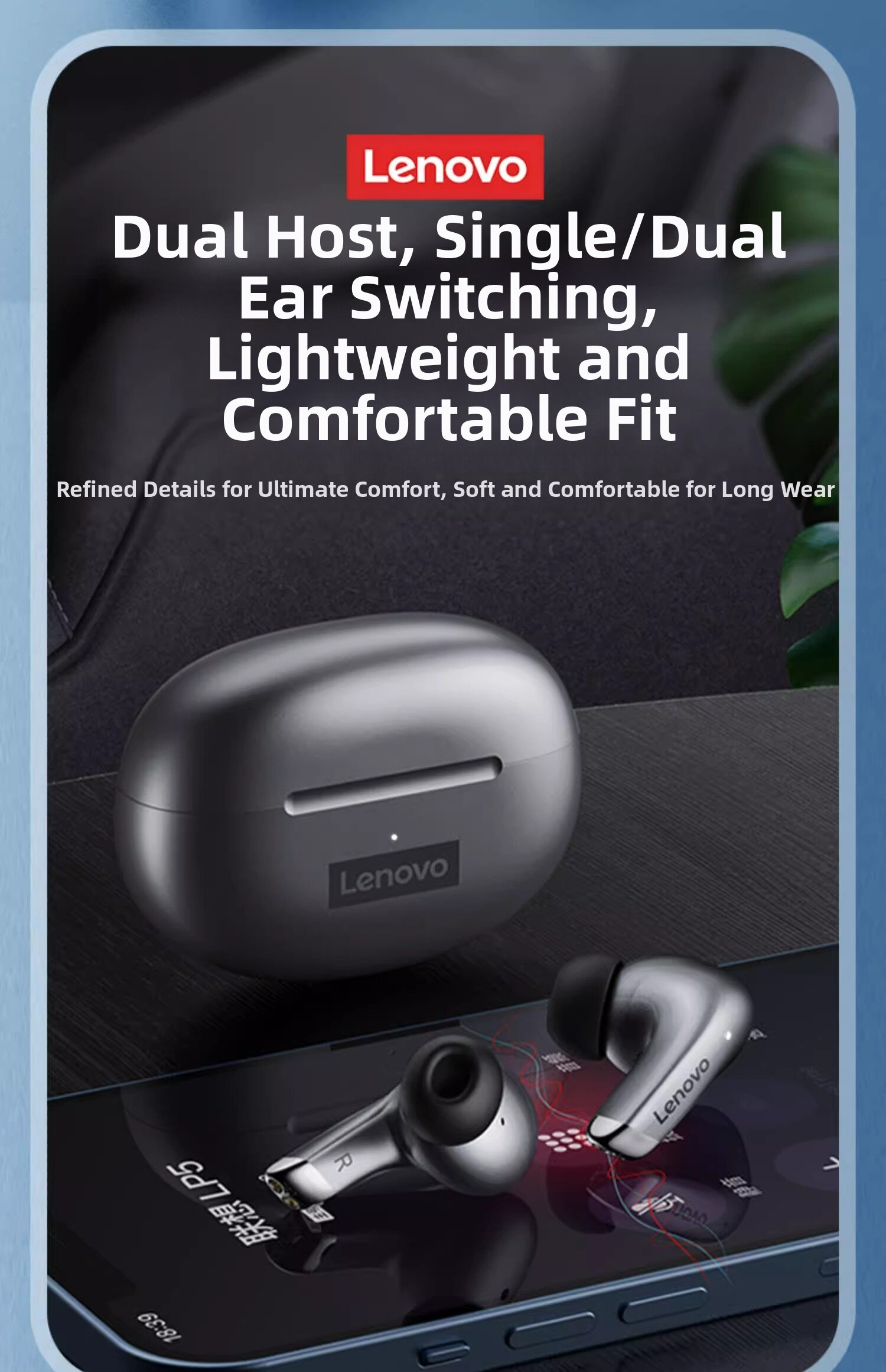 Lenovo Wireless Bluetooth Headphones With Noise Cancelling Sound_voghion.com