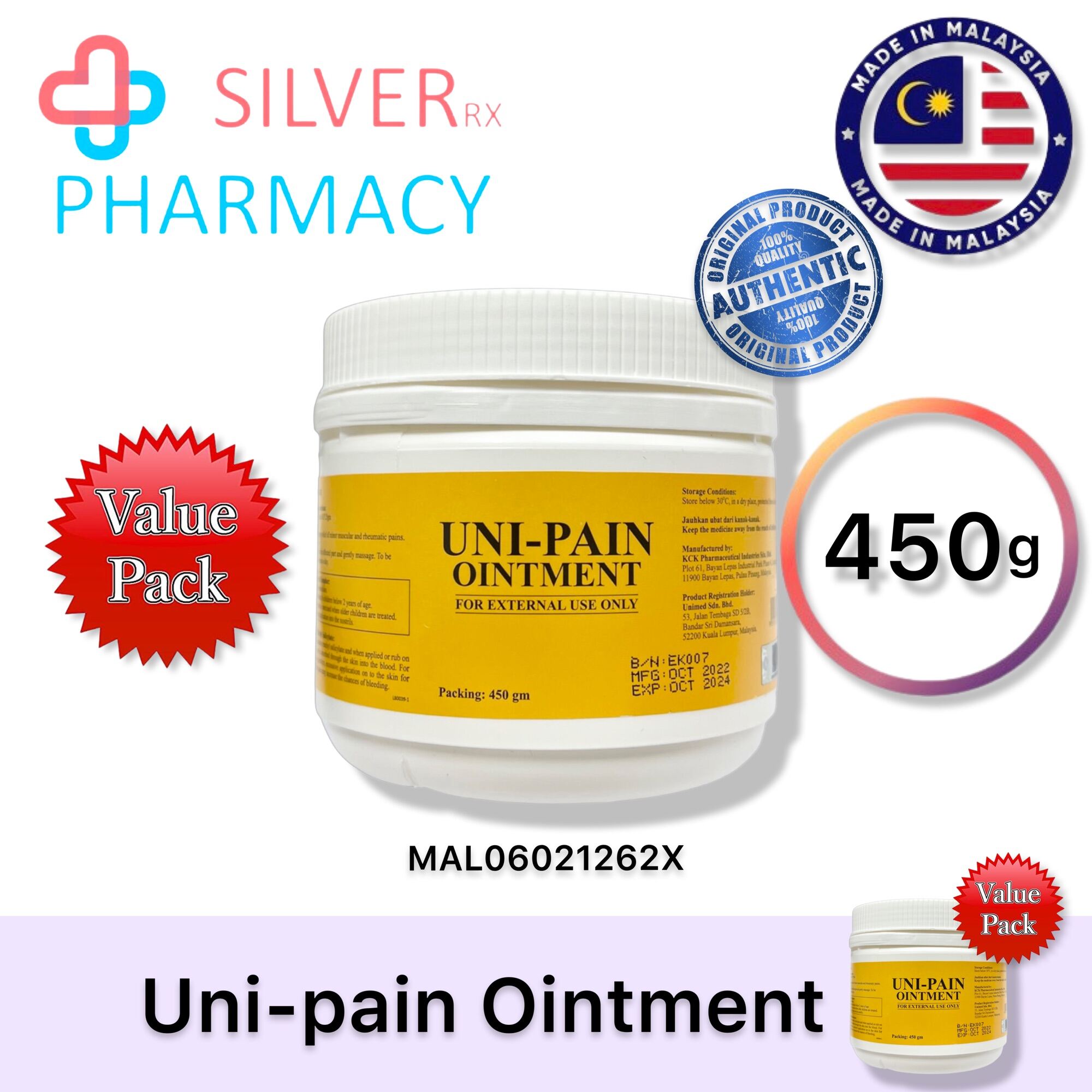 [Exp 09/2025] Uni-Pain Ointment Uni Pain 450gm [Methyl Salicylate B.P 25gm] [Single/Twin] LMS