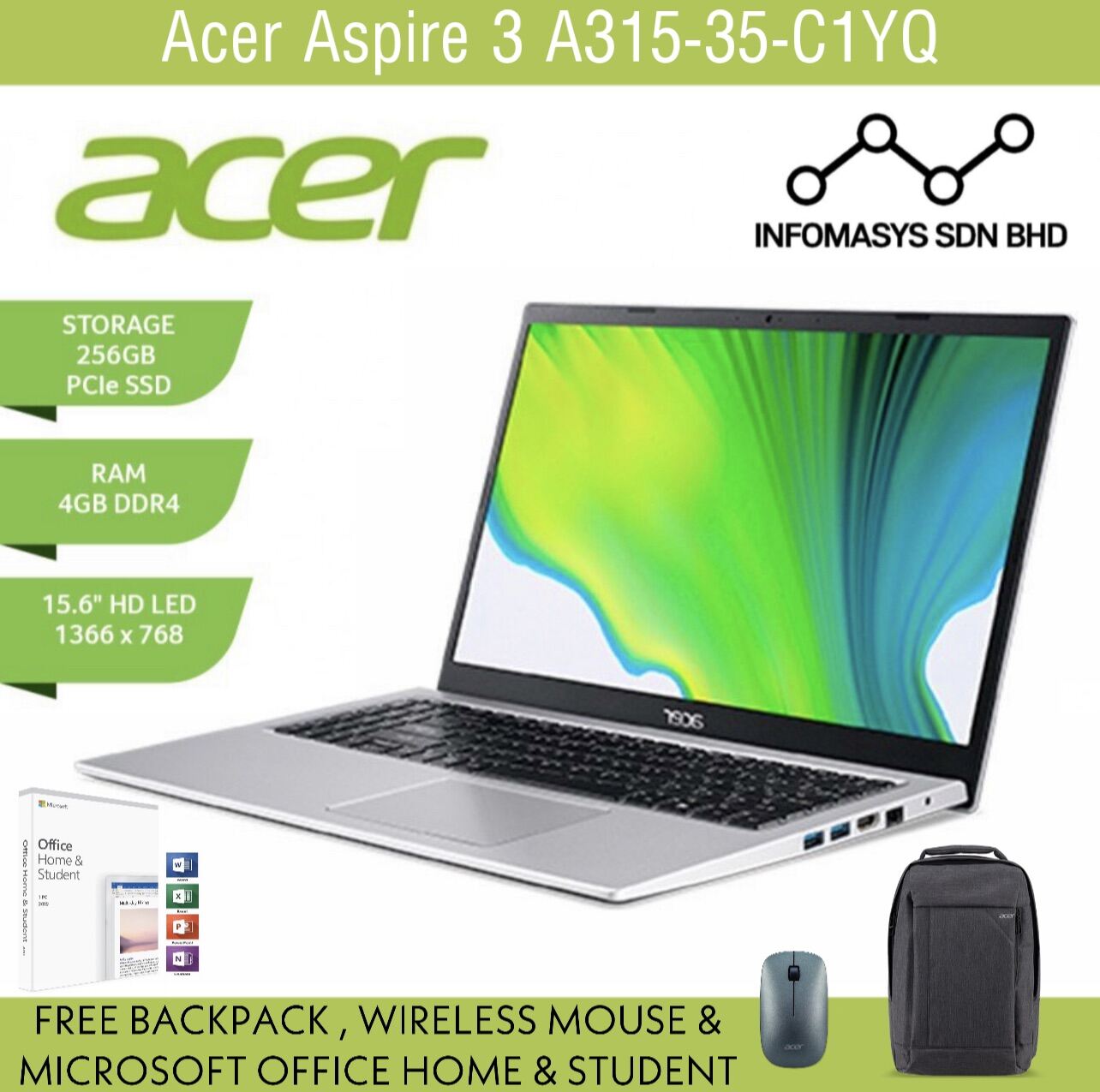 Acer Aspire 3 A315-35-C1YQ (Pure Silver) READY STOCK!! Malaysia