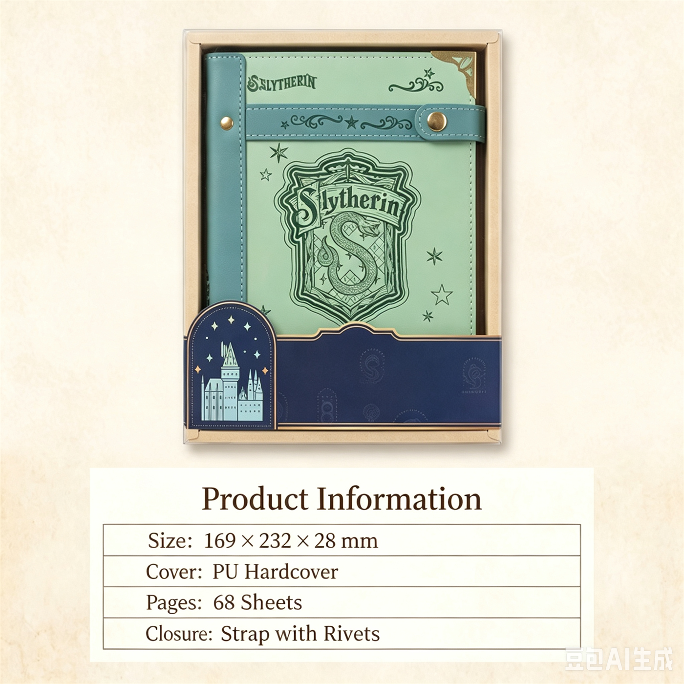 Official Licensed Harry Potter Loose Leaf Notebook Vintage Hogwarts House Embossed PU Hardcover Journal with 68 Themed Pages