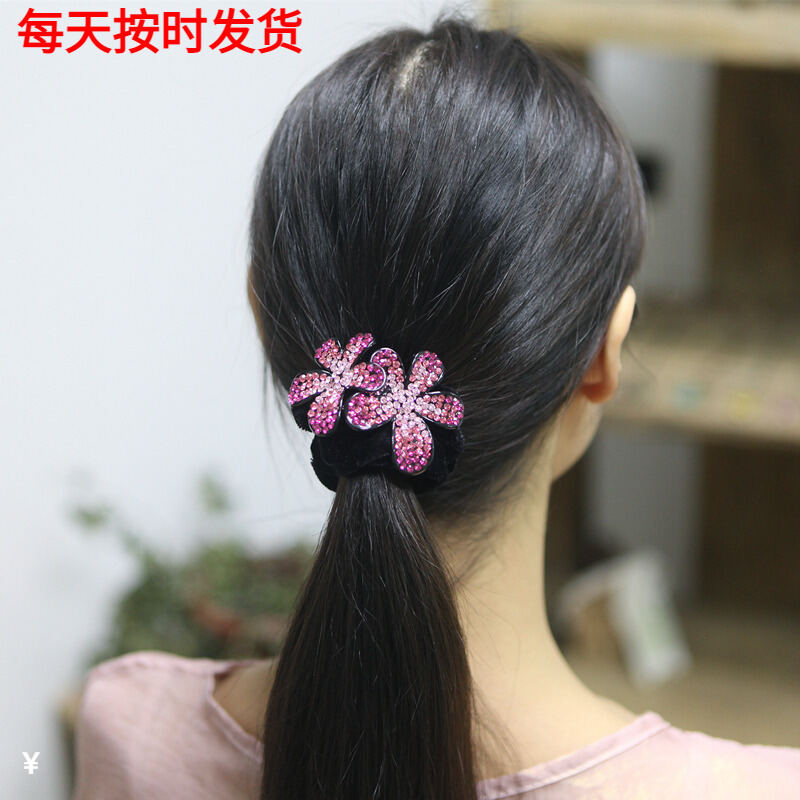 Korean Style Headdress Diamond-Embedded Large Flower Flannel Rubber Band  Tie Bun Hairband Red Hair Accessories Ponytail Hair Rope Thick Headband |  Lazada