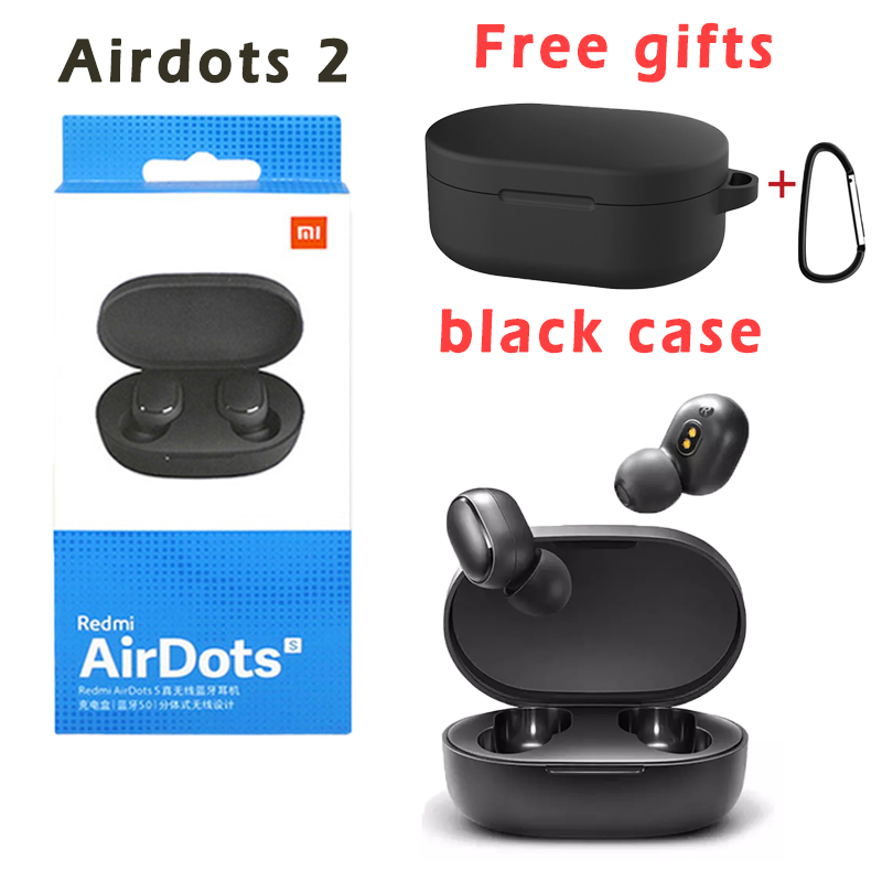 100 Original Xiaomi Bluetooth Earphones Redmi Airdots Earbuds DSP Noise Reduction Bluetooth V5.0 Mijia Headset Air Dots Headphone Mi True Wireless Earbuds Basic 2 Global Version Black Redmi Airdots