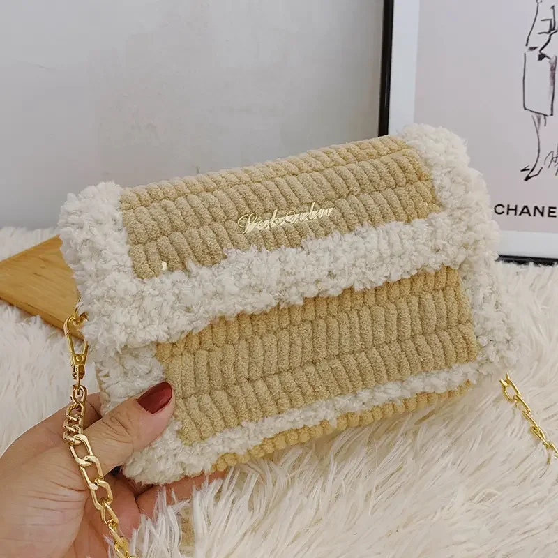Hand Knitted Crochet Bag DIY Material Kit Hand Sewn Gift for Girlfriend Mesh Ice Strip Yarn Crossbody Bag Daily Use Fashion