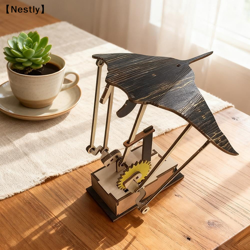 Wooden Electric Manta Ray Ornament Automaton With Lifelike Swimming Motion Ocean Decor For Desk Tabletop Home Gift〔Nest〕