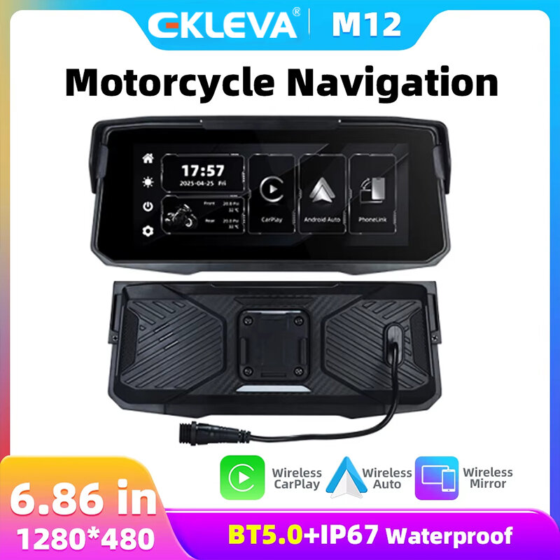 EKLEVA M12 Motorcycle 7" CarPlay Android Auto Navigation Moto DVR IPX7 Waterproof Dual Bluetooth 5.0 Support Dual Recording Giá 3,381,580 Đồng*Miễn phí vận chuyển