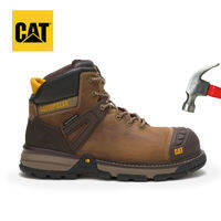 Caterpillar Classic Grey Leather Safety Boots CAT High Top Steel Head Boots Anti impact Hiking Outdoor Boots Safety Shoes