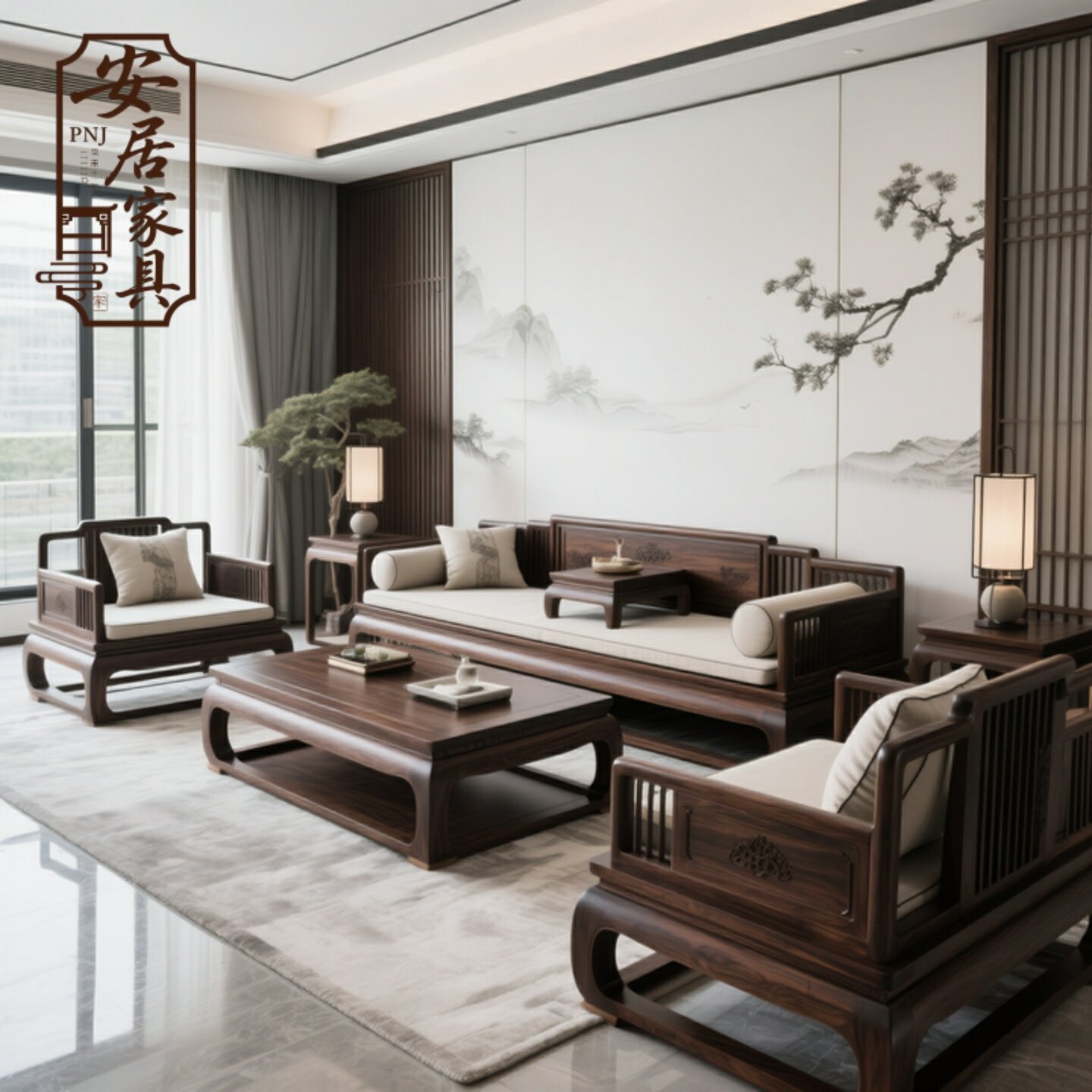 New Chinese Style Black Walnut Wood Han Bed Combination Sofa Bed Home Use Study Carving Style Bedroom Furniture Harga  4,041 Ringgit*Penghantaran Percuma