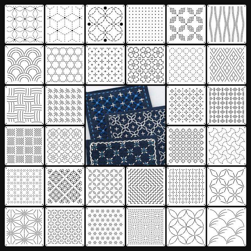 9/32Pcs Sashiko Embroidery Pattern Set Stabilizers Water Soluble Embroidery Transfer Stencils Stabilizers Embroidery Paper Stick