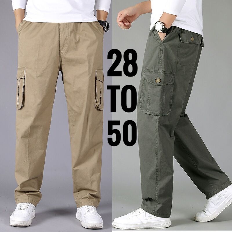 Mens New Cargo Jeans Soft Denim Cargo Pants Relaxed Fit 6 Pockets