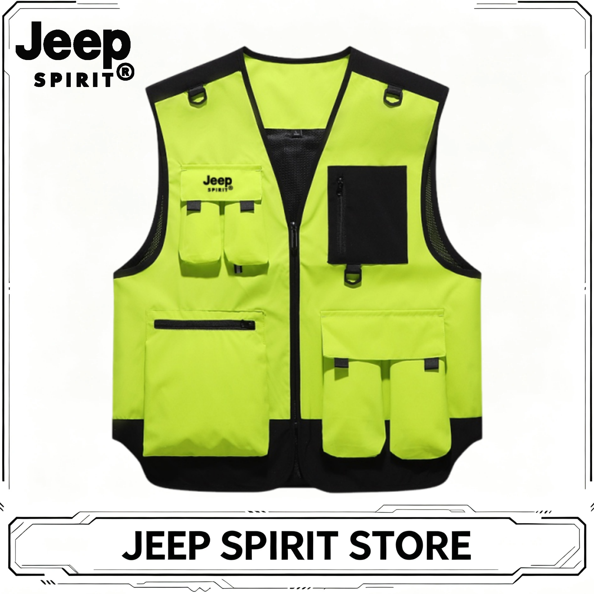 JEEP SPIRIT Outdoor Vest-Multi-Function Zipper Multi-Pocket Cargo Waistcoat Big Size Casual Coat