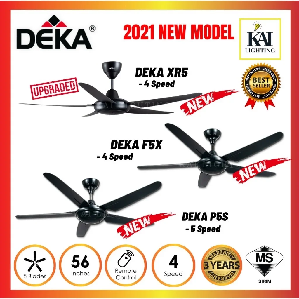 DEKA F5P / F5X / P5S Ceiling Fan 56" AC Motor 5 Blades With 3&4 Speed Remote Control Kipas Siling(Motor 3 Years Warranty)