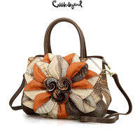 Cobbler Legend 3D Floral Patchwork Genuine Leather Handbag Womens Top Handle Crossbody Bag