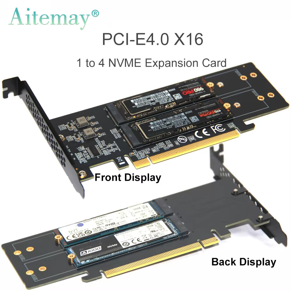 Aitemay PCle4.0 X16 to 4xNVME M.2 Expansion Card M.2 SSD GEN4 PCIe4.0 PC Motherboard X1 X4 X8 X16 Expansion Card For 2230 2242 2260 2280 Giá 316,914 Đồng*Miễn phí vận chuyển