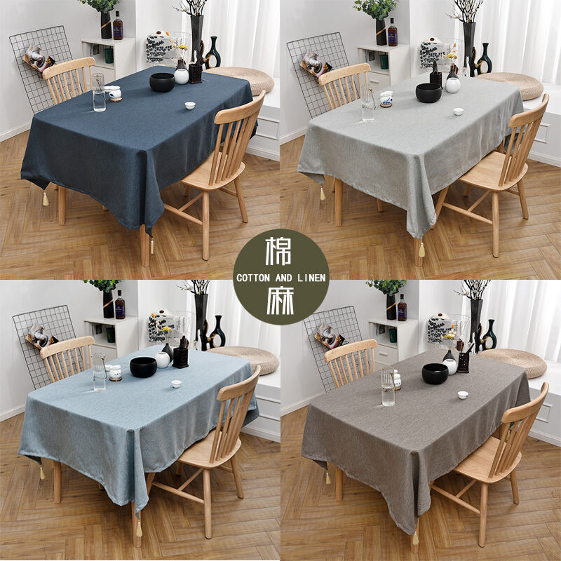 Plain Simple Cotton Linen Fabrics, Rectangle Tablecloth On Round Table