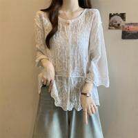 SHIMANQING | Lace Embroidery UV Protection Summer Loose Blouse Three-Quarter Sleeve