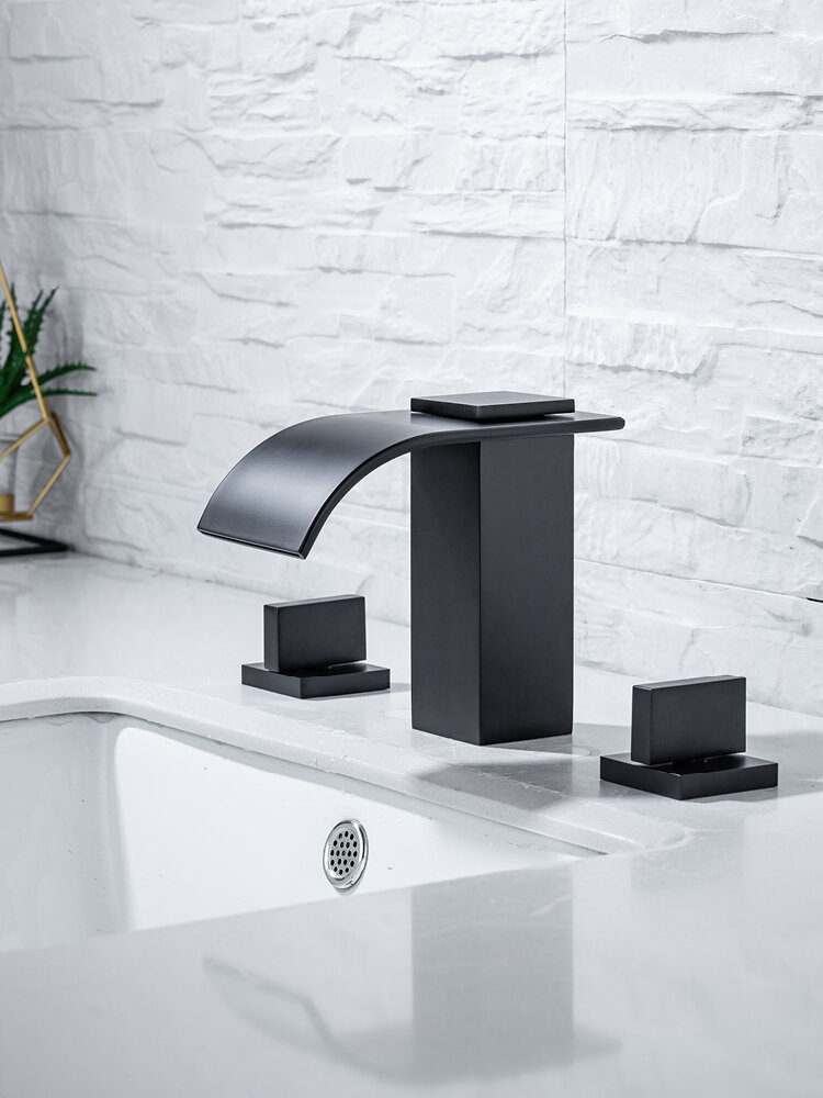BANGPU | Full Copper Matte Black Three-hole Split Basin Mixer Tap Harga 266 Ringgit*Penghantaran Percuma
