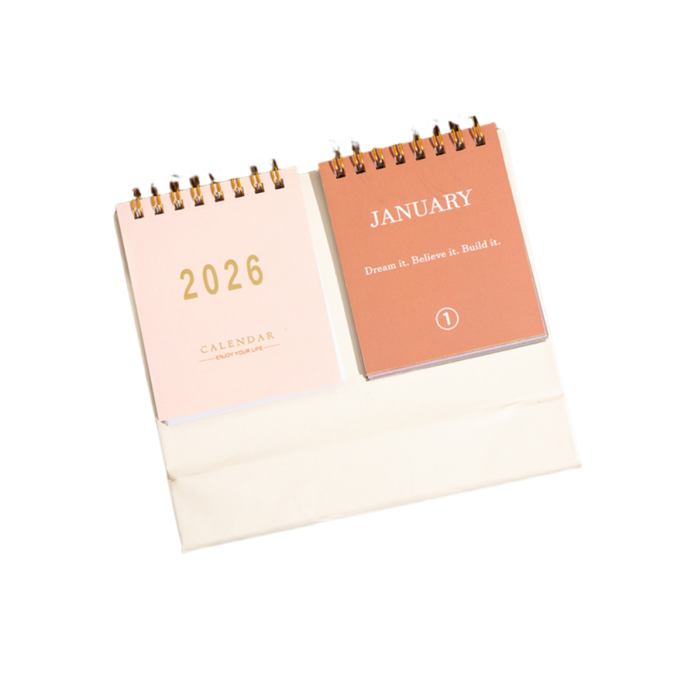 Double Sides 2026 Desktop Calendar Spiral Binding Minimalist Design Planner Calendar Flip Style Standing Format Memo Calendar