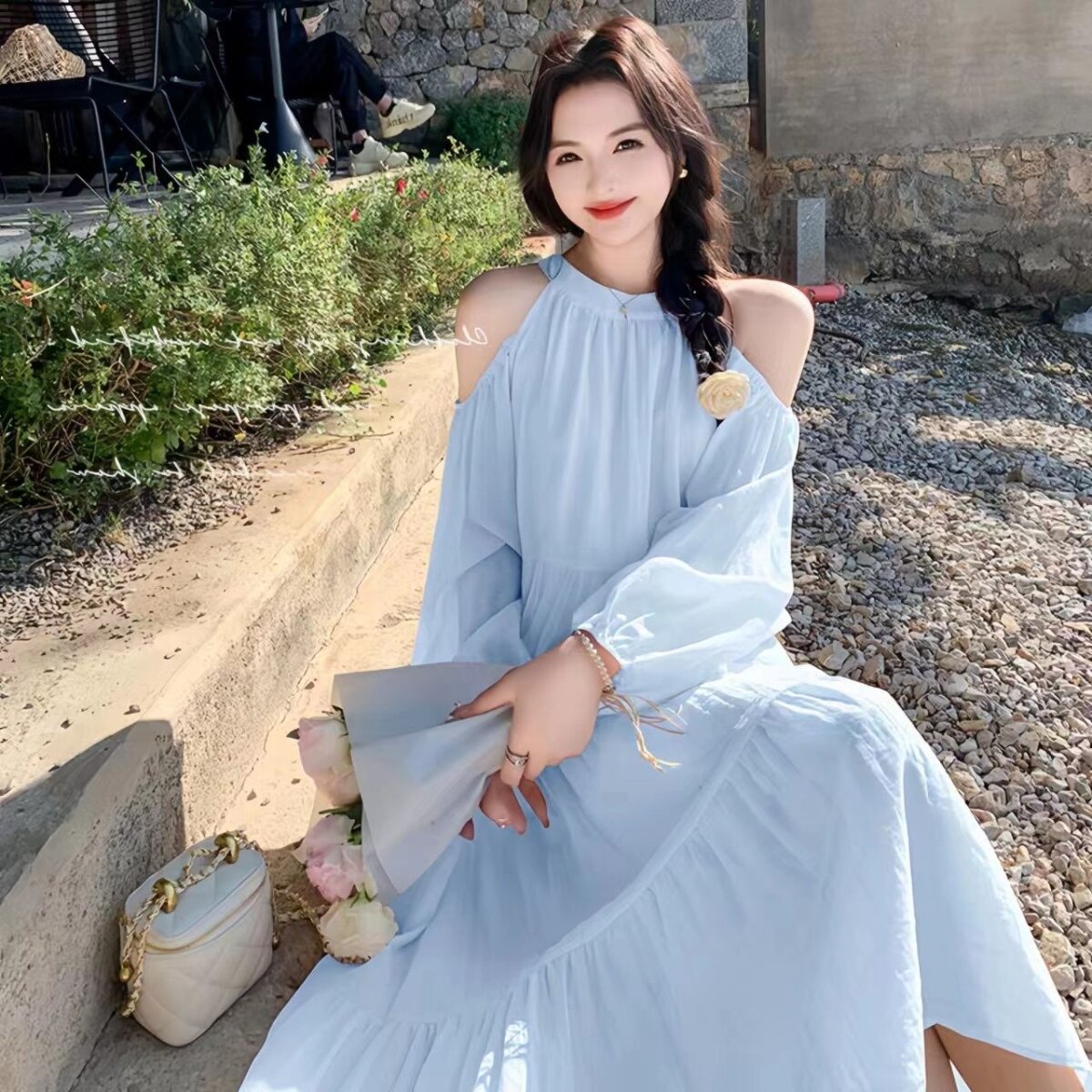 flutter chiffon dress ever MADISON|Chiffon Illusion V-Neck Sleeve Front Slit Evening YOURS Plus Size Black One shoulder prom dresses Size:31 M EU/13.5 M US Little Kid Zipper Closure Features