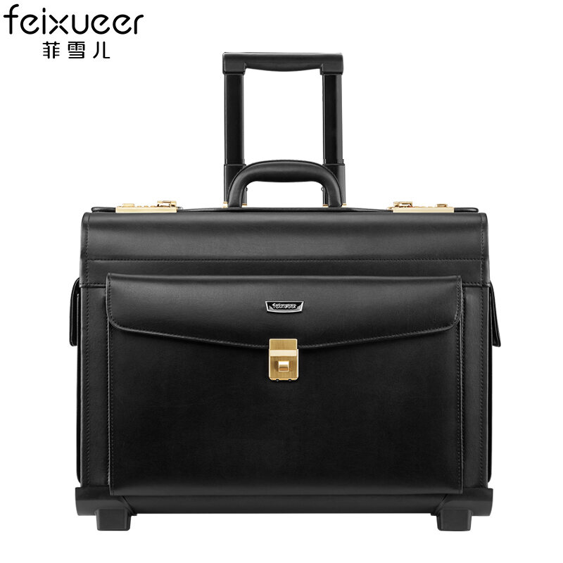 Feicher Cowhide Business Boarding Bag Stewardess Trolley Case Captain