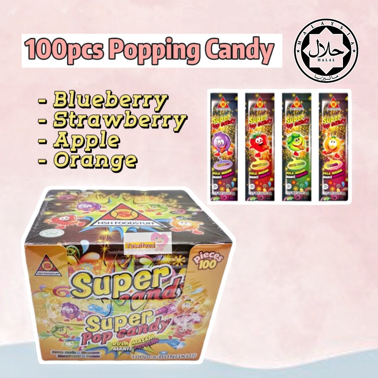 Super Pop Candy gula masam manis Popping candy 100pcs [Apple Blueberry ...