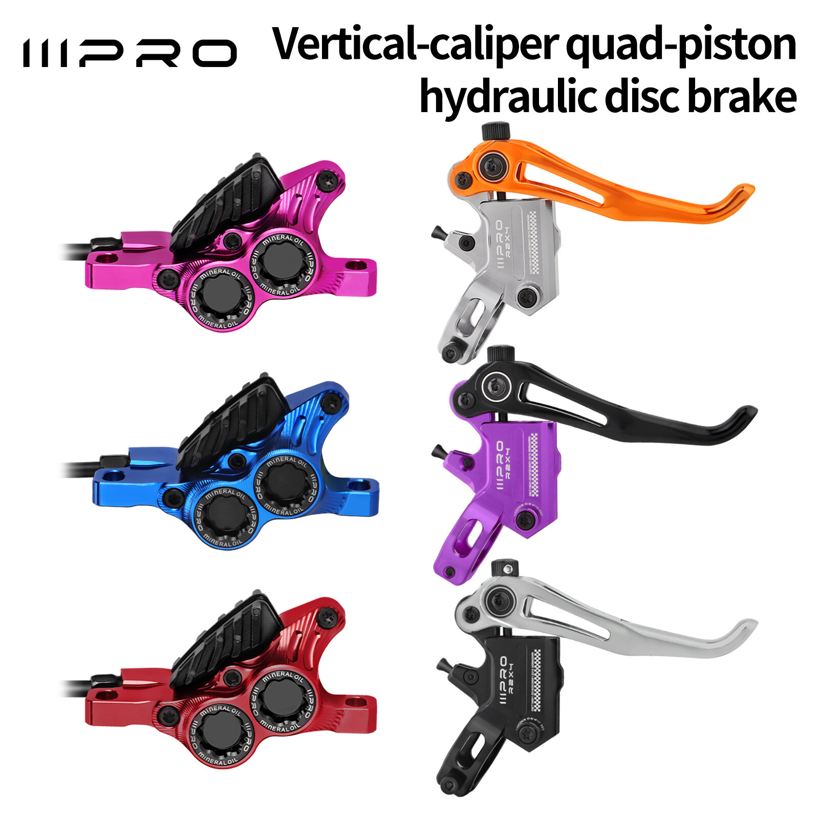 Iiipro xe đạp Phanh thủy lực monoblock Caliper với bốn Piston hệ thống thủy lực xe đạp leo núi off-road AM DH cường độ cao chia Bộ Kẹp Phanh + 180mm Chiều dài ống cánh quạt: 880*1700mm(IIIPRO-R2X4)
