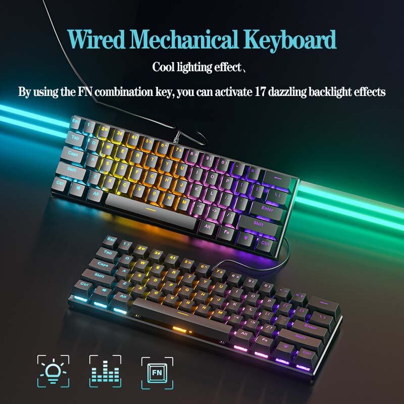 Bd61 Bàn phím cơ có dây USB dạ quang có dây 61 phím Bàn phím cơ chơi game & văn phòng nhà cửa chơi g