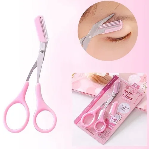 【Ready Stock】Korean beauty eyebrow trimmer scissors with eyebrow comb small comb makeup scissors eyebrow trimmer
