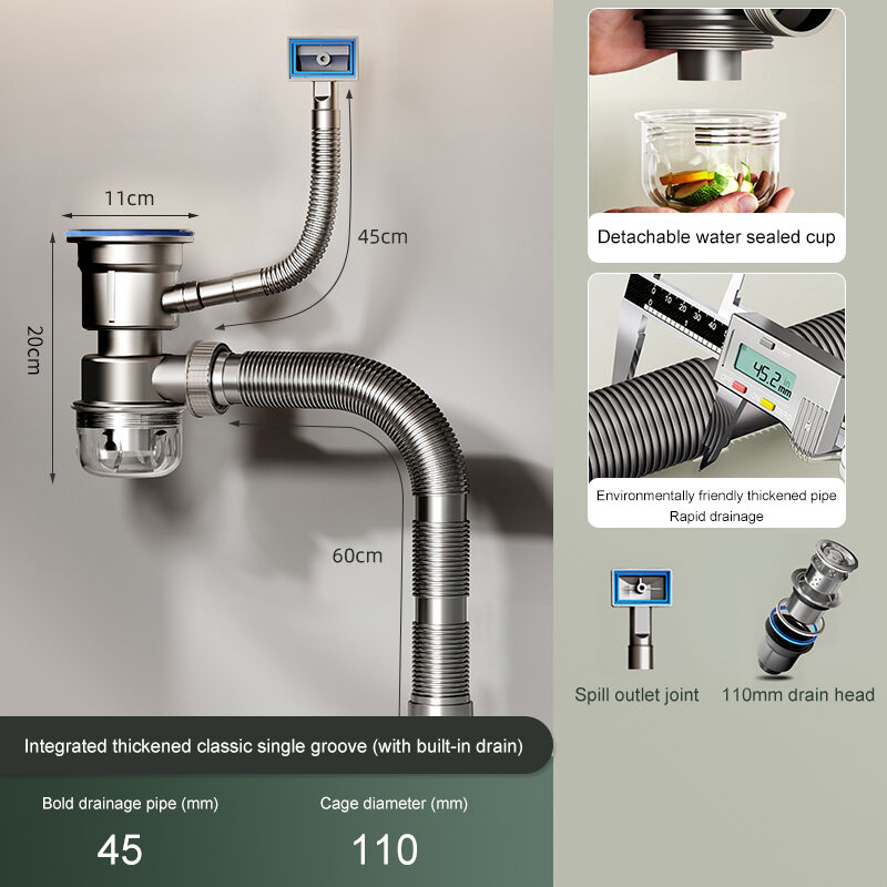 Kitchen Washbasin Sink Bathroom Downpipe Fittings Single And Double Sink anti-odour Drain Pipe ...