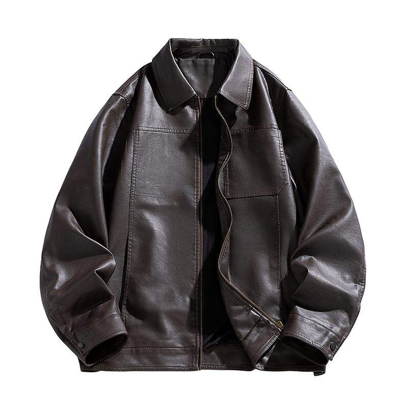 Jeep Spirit Men's Casual Retro Biker Leather Jacket Collared Stylish Handsome Spring Autumn Fashionable PU Leather Coat Harga  266 Ringgit*Penghantaran Percuma