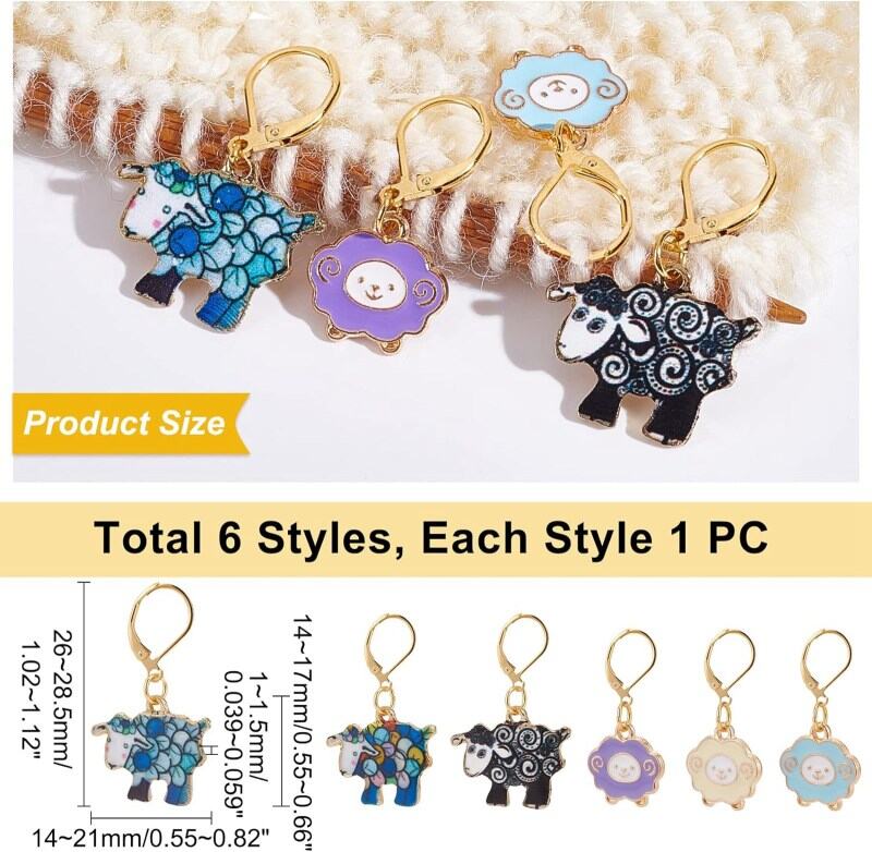 6 Pcs Sheep Stitch Markers Alloy Enamel Crochet Stitch Marker Charms Locking Stitch Marker Knitting DIY Handmade Gift